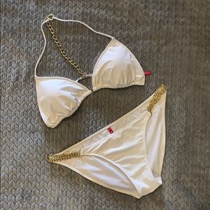 Charlotte Russe White Bikini with Gold Chain